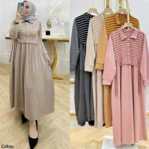 Lucy Dress Babyterry Mix Knit Gamis Dewasa Model Terbaru 2024 Remaja Dress Wanita Muslim Kondangan