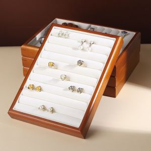 FLUTE Multi-Grids Wood Rings Tray Exquisite Velvet Earrings Display Tray Ring Drawer Jewlery Organizer Ring Earring Holder Desk