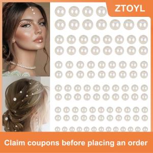 【ZTOYL】 220pcs Mix 3mm 4mm 5mm 6mm Hair Pearls Stick On Self Adhesive Pearls Stickers Face Pearls Stickers for Hair Face Makeup Nail DIY Crafts