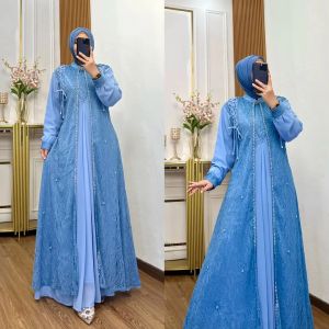 Devita Dress Baju Gamis Brokat Wanita Kondangan Import Simple Elegan Terbaru 2025 Lebaran Kekinian Aplikasi Payet Gamis Pesta Wanita Jumbo Brukat Ceruty Premium Mewah Elegan Warna Burgundy Mahogany