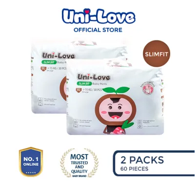 UniLove Slim Fit Baby Pants 30s (XX-Large) Pack of 2 - Hypoallergenic | Super Absorbent | Ultrasoft | Neutralizes PH Level | Double Leakguard | Pants type | Breathable