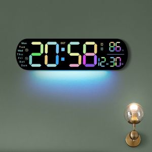 ROBERTA Temperature Display LED Digital Wall Clock Ambient Lights Humidity Display Large LED Display Clock Oval Dual Alarm Electronic Alarm Clock Home Decor