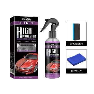 Rayhong 3-in-1 Nano Ceramic Coating Spray – Cleans Polishes Protects Water-Repellent Stain-Resistant Brightens Car Paint Quick Scratch Repair