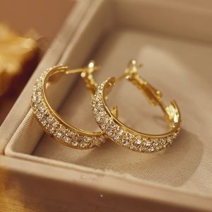 Valentine‘s Day gold-plated Hoop Earrings with Crystal Stud Design for Elegant Daily Wear