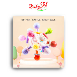 ♥♥♥ (𝐒𝐆 𝐒𝐞𝐥𝐥𝐞𝐫) BabySPA 6 in 1 Baby Rattle Set Silicone Soft Safe Latex Free BPA Free 0 Month and Above