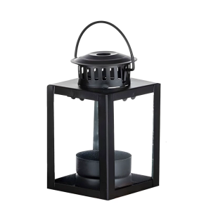 Black Wrought Iron Tabletop Holders Minimalists Farmhouses Decors Metal Frame Clear Lighted Display Lanterns