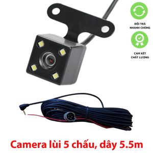 Camera lùi dây dài 10m cho camera Hành Trình ô tô xe du lịch xe tải camera sau Loại Jack 5 Chân Kèm Dây có hồng ngoại