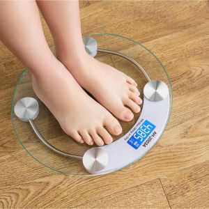 เครื่องชั่งน้ำหนักดิจิตอล กระจกใสทรงกลม เครื่องชั่งขนาดเส้นผ่านศูนย์กลาง 33 cm ที่ชั่งน้ำหนัก เครื่องชั่งน้ำหนักส่วนบุคคล Digital Weight Scale หน้าจอ Lcd0.2-180 กก.