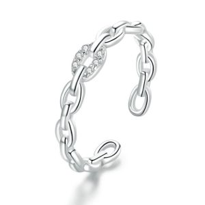 BAMOER Nhẫn Dạng Xích Hình Học Bằng Bạc Sterling 925 Thật Nhẫn Đeo Tay Cho Nữ Trang Sức Đính Hôn Nhẫn Cưới BSR145
