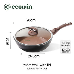 ecowin 28cm Granite Non Stick Wok with Lid Large Capacity Wok for Induction Cooker Suitable for All Stove (NO PFAS/PTFE/PFOA)
