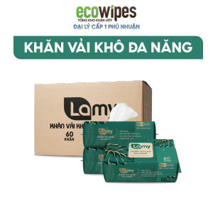 KHO PHÚ NHUẬN_Thùng 24 khăn mặt khô đa năng Lamy gói 60 tờ dạng rút dùng thay khăn mặt tẩy trang tiện lợi