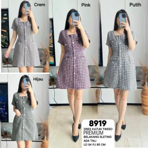 Dress 8919-85 Variasi Kancing Realpic Bahan Katun Tweed Import Premium LD 94 PJ 85 CM