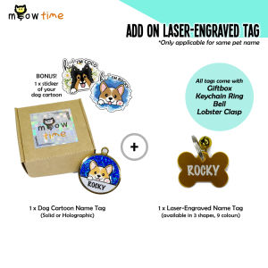 MeowTime: Dog Name Tag with Cartoon Face in many Breeds