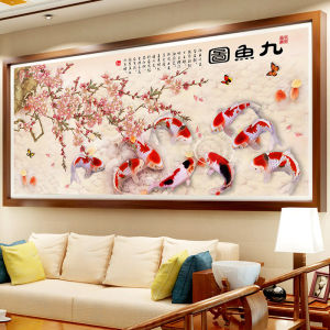 DIY Diamond Painting Full sembilan Ikan koi dan bunga 120x50cm D725