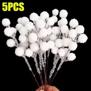 【Hibeautylife】20/5Pcs Simulation White Berries Branch 20cm Artificial Fake Plant Wreath Ornament Berry Home DIY Crafts Christmas Decorations