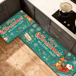 Vixplorn Christmas Kitchen Mat 2in1 Floor Mat Non Slip Absorbent Kitchen Rug Carpet Xmas Home Decor