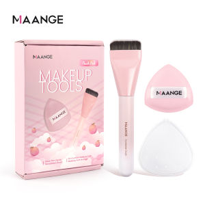 MAGEFY (1+1 Is Greater Than 2) Ultra-Thin Flat-Head Foundation Brush + Wet And Dry Dual-Use Triangular Powder Puff (Foundation Magic Tool)