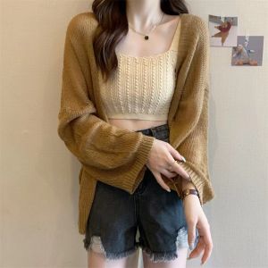 Sleeveless Knitted Camisole Womens Inner Wear Outerwear Summer Slim Top Short Vest