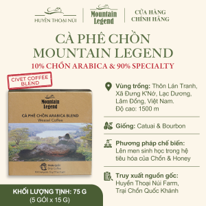 Cà Phê Chồn Cao Cấp Mountain Legend – 10% Real Civet Arabica & 90% Selected Beans Specialty - Hộp 5 Phin Giấy
