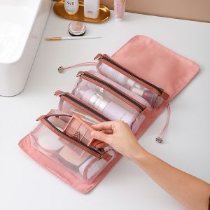 4in1 Makeup Bag Travel Cosmetic Organizer | Large Capacity Multi-Compartment Toiletry Bag | Zipper Storage Pouch | Multi-Use Beauty Bag for Women