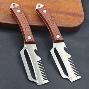3-In-1 Stainless Steel Slicer and Peeler Shredder Bottle Opener Kitchen Tool With Wooden Handle