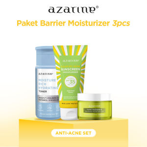 Azarine 3 Pcs Paket Barrier Moisturizer Series with Sunscreen Bundle Kulit Berjerawat Pelembab Wajah Instant Moist Skincare Mencerahkan Kulit Kusam Sensitif 30 gr