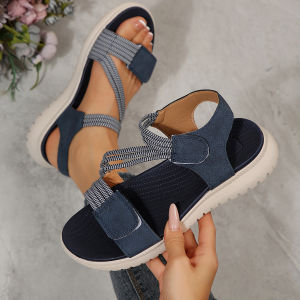 [Free Shipping] New 2026 Women’S Sandals Available In Large Sizes With Stitched Detailing Wedge Heels And Velcro Straps