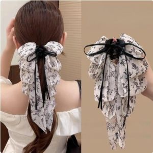 Korean Hair Clips for Women Floral Ribbon Bow Grab Clips Back Head Hair Clips Shark Clips Hair Accessories
