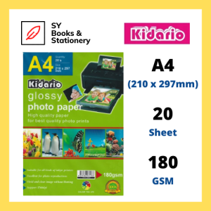 Kidario A4 Water Resistant Glossy Photo Paper 20 Sheets 180gsm / 210gsm / 230gsm / 260gsm / Kertas Photo