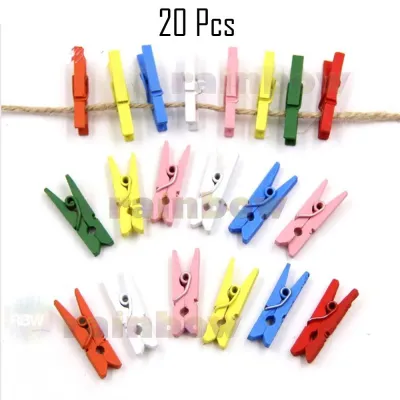 20 Pcs - Jepitan Foto Jepitan kayu Wooden Clip wood Clothes Pin Craft Penjepit Foto Kayu / Jepit Foto Penjepit Kayu / Jepit Kayu Jepitan Baju / Jepit Baju Wooden Klip Jepitan Jemuran - Warna Warni Random