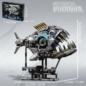 Mechanical Piranha Building Blocks (with Lights) Realistic Details of Movable Joints Collectible Model for Adults (1085 Pieces)