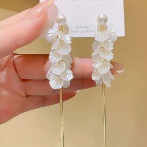 Fashionable Ring Gift 法式优雅浪漫花瓣流苏耳钉女夏季清新名媛风网红同款潮流气质耳环