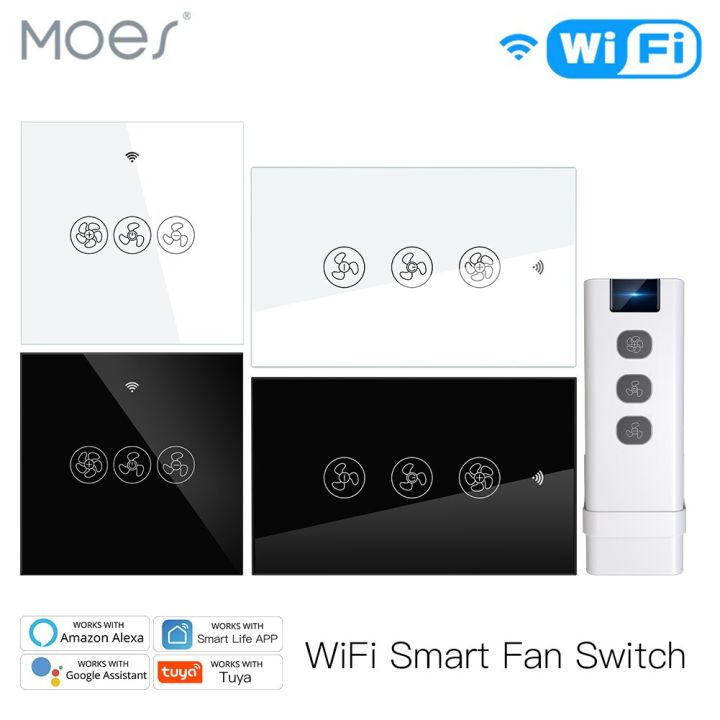 Wifi RF433 Smart Ceiling Fan Switch Smart Life/Tuya App 2/3 Way Control Wireless Remote Control