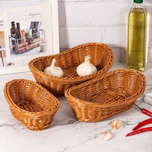 PLLEWY Multistyles Imitation Rattan Fruit Plate Retro Woven Multipurpose Storage Rattan Woven Tea Tray  Picnic Snacks Sundry Baskets Wedding Candy Flower Storage