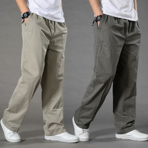 Mens Casual Cargo Pants Loose Fit Spring Autumn Mens Cotton Trousers Sports Many Pockets Wide Leg Straight Pants
