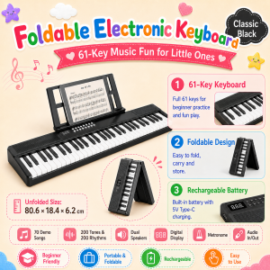 PlayPark 61 Key Folding Electric Keyboard for Kids Portable Piano Keyboard Toy with Microphone Multi Function Musical Instrument for Beginners