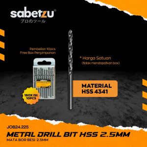 Mata Bor Besi 2.5MM HSS Material 4341 Titanium Coat 25mm - HSS Twist Drill Bits Size 2.5 MM Mata Bor Besi Kayu Aluminium PVC Plastik Akrilik Papan Acrylic Metal Besi Wood Plastic Steel Hitam Black Mata Bor Satuan JOB24.225 SABETZU