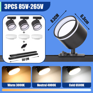 CANMEIJIA Replaceable Track Light 3 Colors Aluminum Spotlight with 9W  GX53 Bulb Ceiling Light Tricolor Downlight Rail Track Lamp for Bedroom Living Room Restaurant Bar Lighting