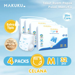 [4 PACK] MAKUKU SAP Diapers Slim Care Pants Ukuran M/L/XL/XXL - Popok Bayi Extra Lembut Anti Gumpal Penyerapan Cepat Anti Bocor/Anti Ruam/Anti Iritasi