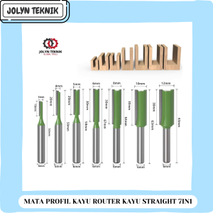 Mata Router Kayu Straight Bit 7in1 (3mm-4mm-5mm-6mm-8mm-10mm-12mm) Shank 6mm Mata Profil Lurus