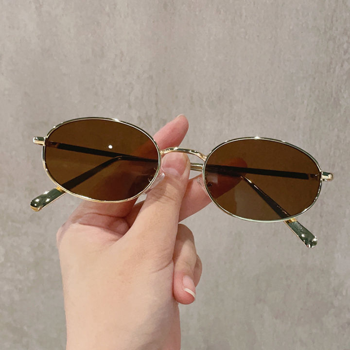 Korean Metal Oval Sunglasses with Retro Small Frames for Men