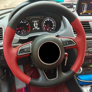 Kaly Zraisun Customized Auto Steering Wheel Cover For Audi Q3 2018 Edition Black Leather With Perforated Wine Red Leather Hand Sewn 4P7H5