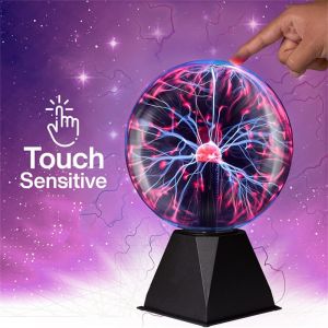 Magic Plasma Ball Light 6 Inch Table Lights Electric Lamp Night Light Sphere Night Lamp Touch Light for Kids Gift Glass Lamp Halloween Props