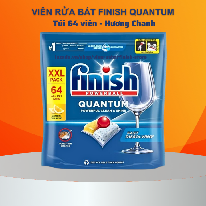Viên rửa bát Finish Quantum All in 1 hương chanh 64 viên cao cấp nhập khẩu Châu Âu chính hãng
