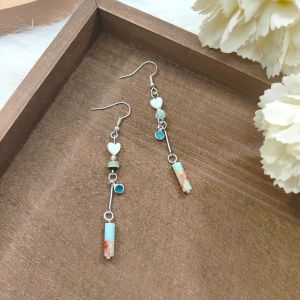 Made-to-Order SG - Silver Blue Koreite Heart Crystal Dangle Earrings Handmade Crystal Dangle Earrings