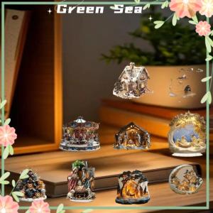 Green sea Flat Acrylic Christmas Moon House Exquisite Home Decoration Can Stand Tabletop Decoration Bedroom Living Room Decoration