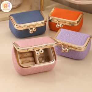 Portable Artificial Leather Jewelry Organizer Mini Travel Storage Box Multicolor Kiss Lock For Rings Earrings For Women