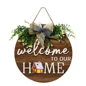 MODERNLUX Retro Style 2D Round Welcome Sign 2D Flat Warm Home Round Doorplate Wall Sign Front Door Decor