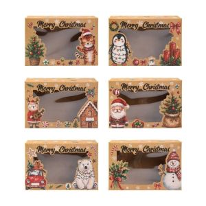 BLACKON 6pcs Thick Cardboard Christmas Candy Box Cartoon Sturdy Structure Holiday Gift Packaging Snowman Easy Assembly Empty Chocolate Box Christmas Eve