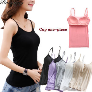 Ruizhijzg ready stock Women Sliming Modal Bra Mid Length Long Length Student Sling Vest Padded   Singlet Tank Top with Sponge O-neck sling with chest pad bra No steel ring
